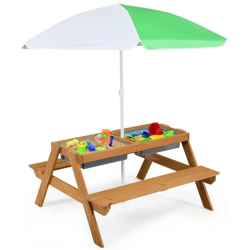 Kids Outdoor Table With Umbrella - Mesa de Picnic 4 en 1