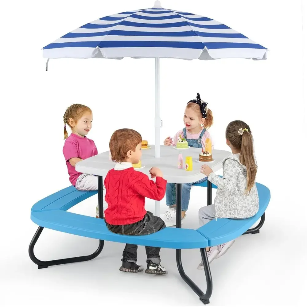 Kids Outdoor Table With Umbrella - Mesa de Picnic para 8 Personas