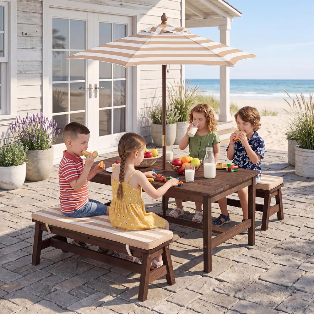 Kids Outdoor Table With Umbrella - Mesa de picnic para niños, tablero
