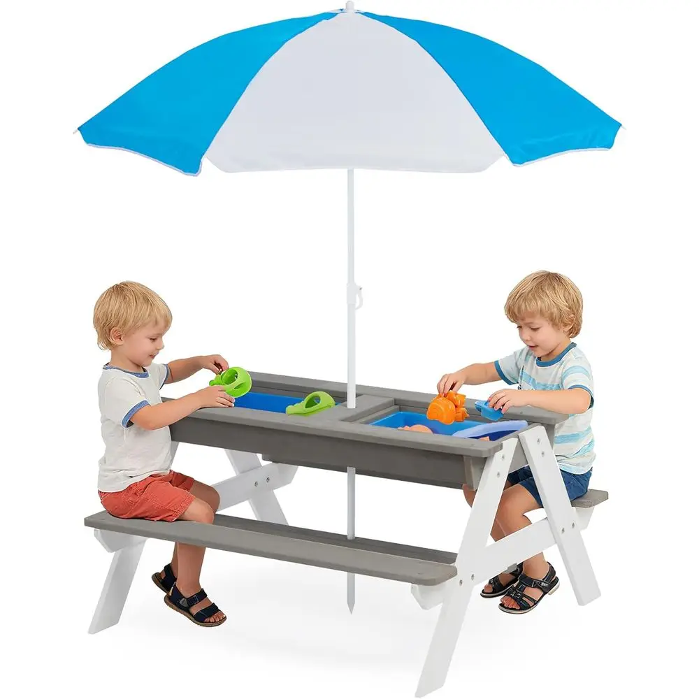 Kids Outdoor Table With Umbrella - Mesa de Picnic Convertible 3 en