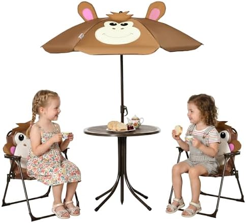 Kids Outdoor Table With Umbrella - Conjunto de Mesa y Sillas para