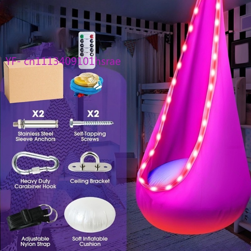 Kids Outdoor Hanging Chair - Hamaca Inflable LED Brillante, Silla Colgante