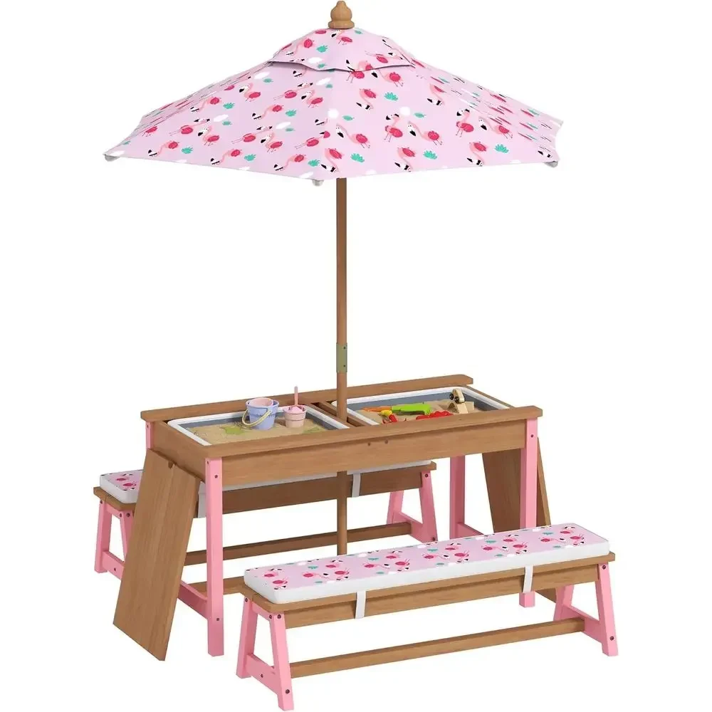 Kids Outdoor Table With Umbrella - Juego de mesa de picnic de