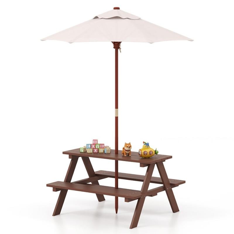 Kids Outdoor Table With Umbrella - Conjunto de Mesa y Bancos de