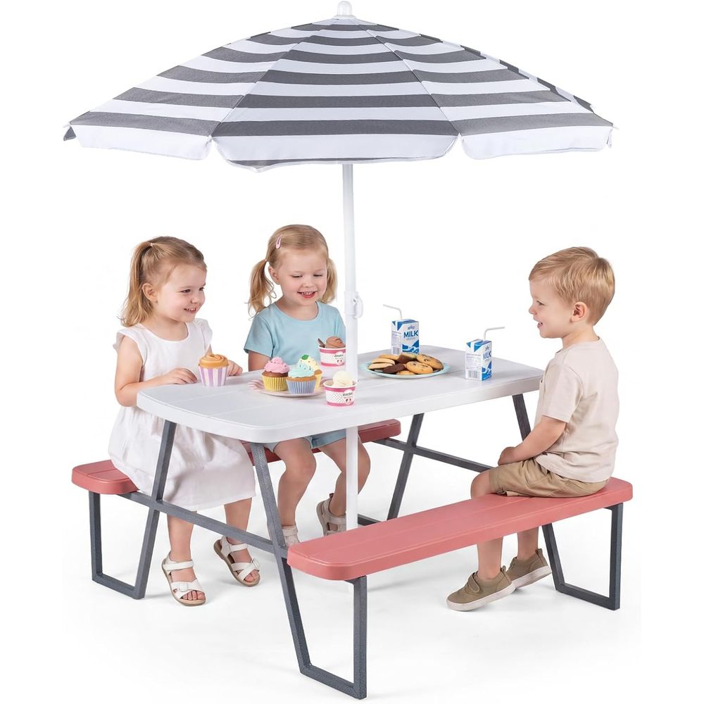 Kids Outdoor Table With Umbrella - Mesa de Picnic para Niños, Juego