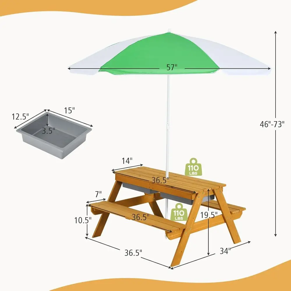 Mesa de Picnic Infantil 3 en 1 - Kids Outdoor Table With Umbrella reseña y precio