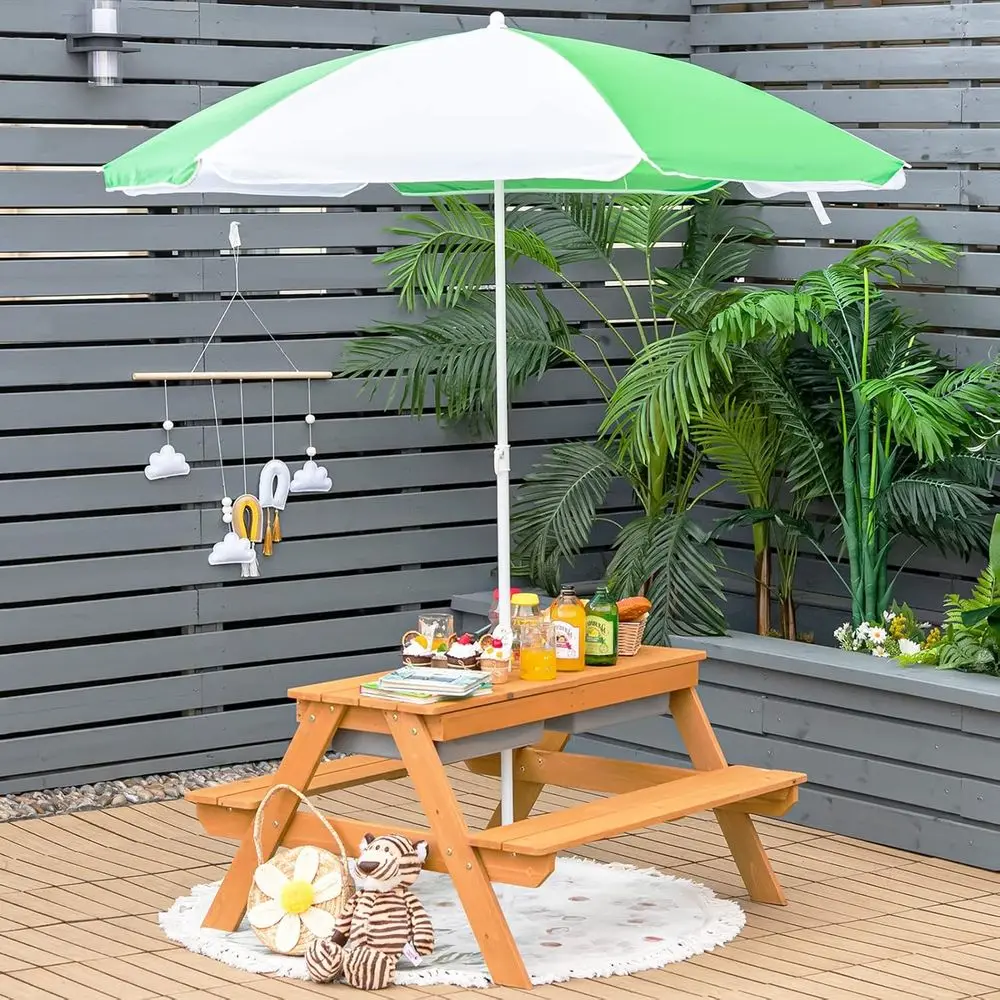 Mesa de Picnic 4 en 1 de Mader - Kids Outdoor Table With Umbrella reseña y precio