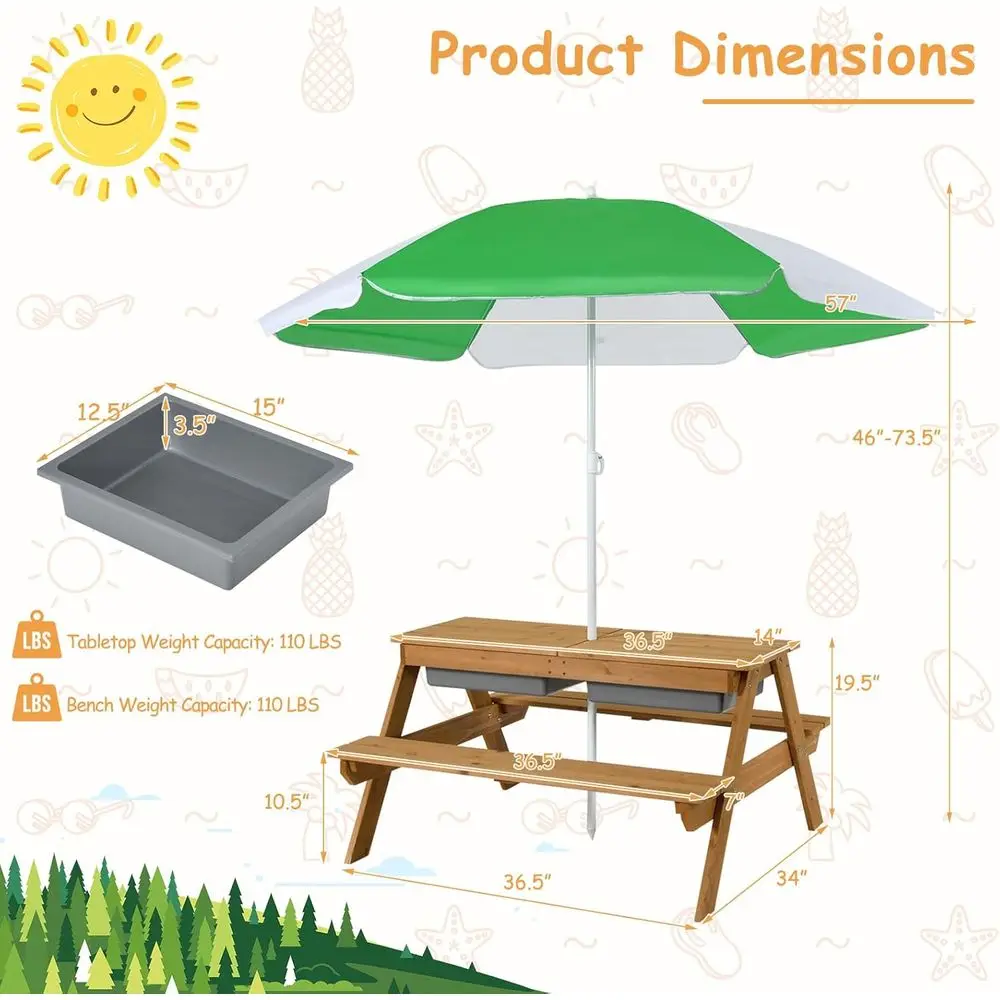 Mesa de Picnic 4 en 1 de Mader - Kids Outdoor Table With Umbrella reseña y precio