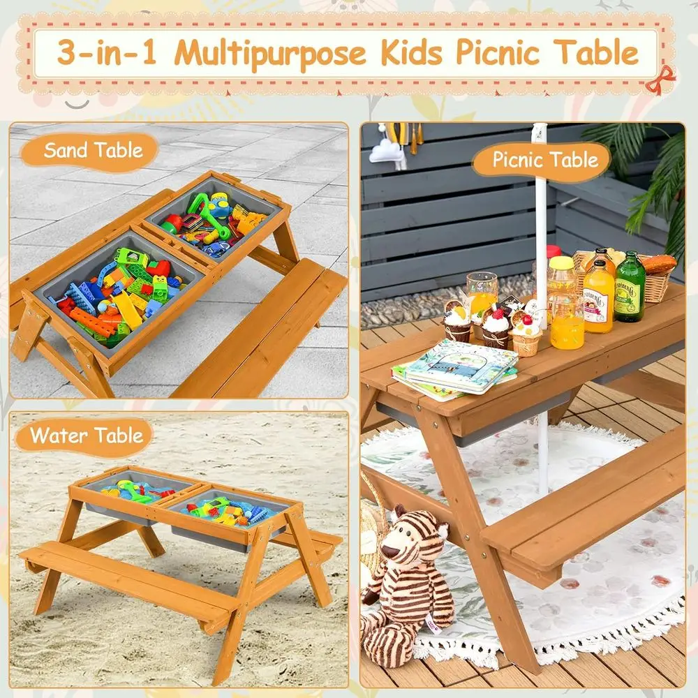 Mesa de Picnic 4 en 1 de Mader - Kids Outdoor Table With Umbrella reseña y precio