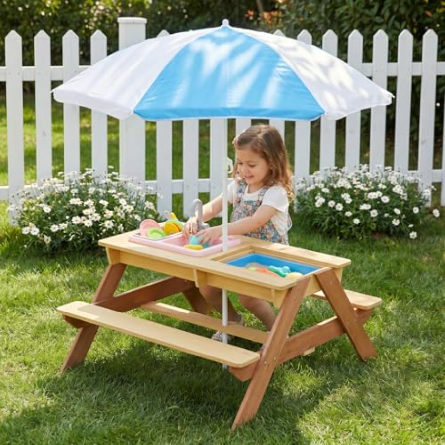 Mesa de picnic infantil para e - Kids Outdoor Table With Umbrella reseña y precio