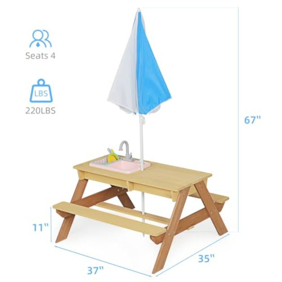 Mesa de picnic infantil para e - Kids Outdoor Table With Umbrella reseña y precio