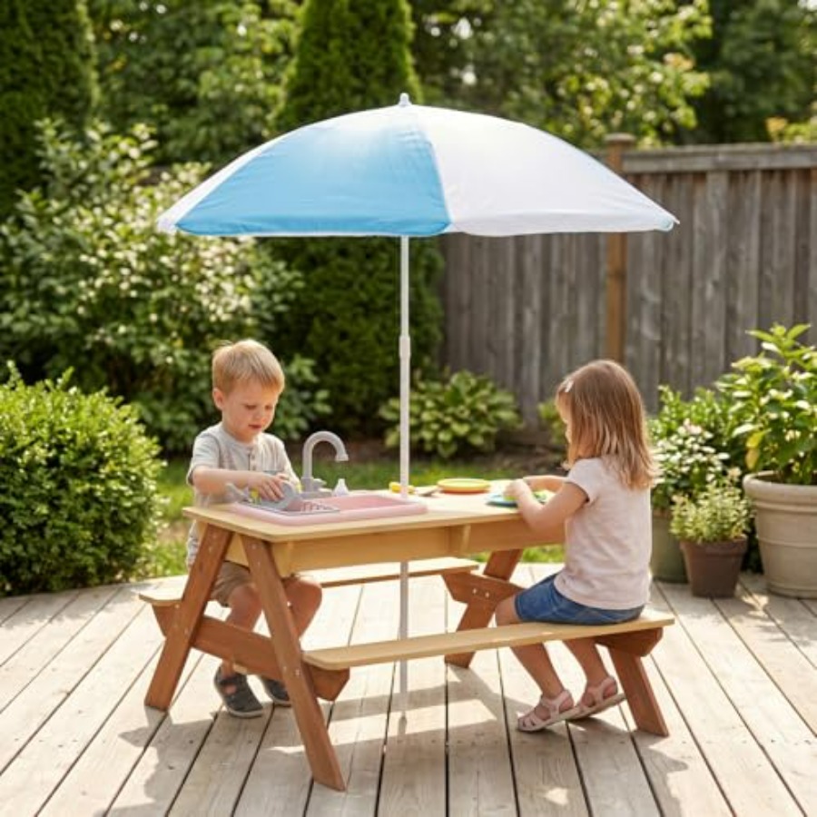 Mesa de picnic infantil para e - Kids Outdoor Table With Umbrella reseña y precio