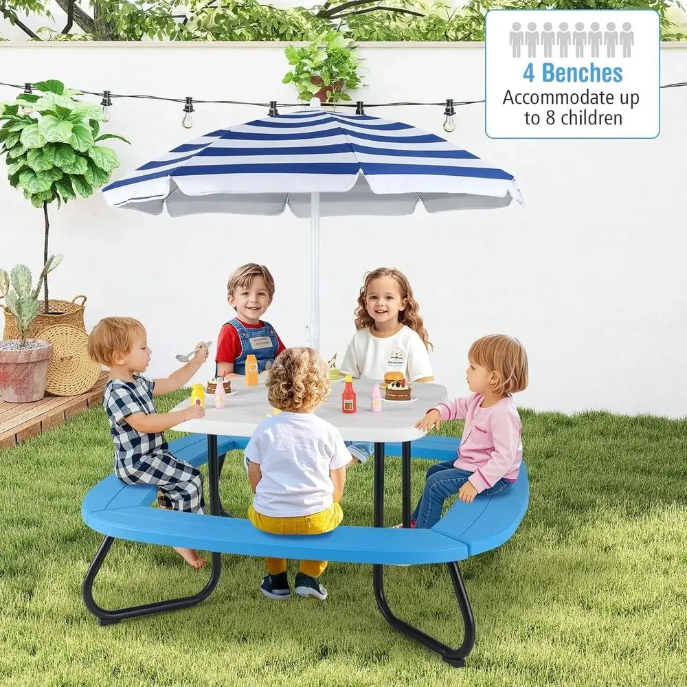 Mesa de Picnic para 8 Personas - Kids Outdoor Table With Umbrella reseña y precio