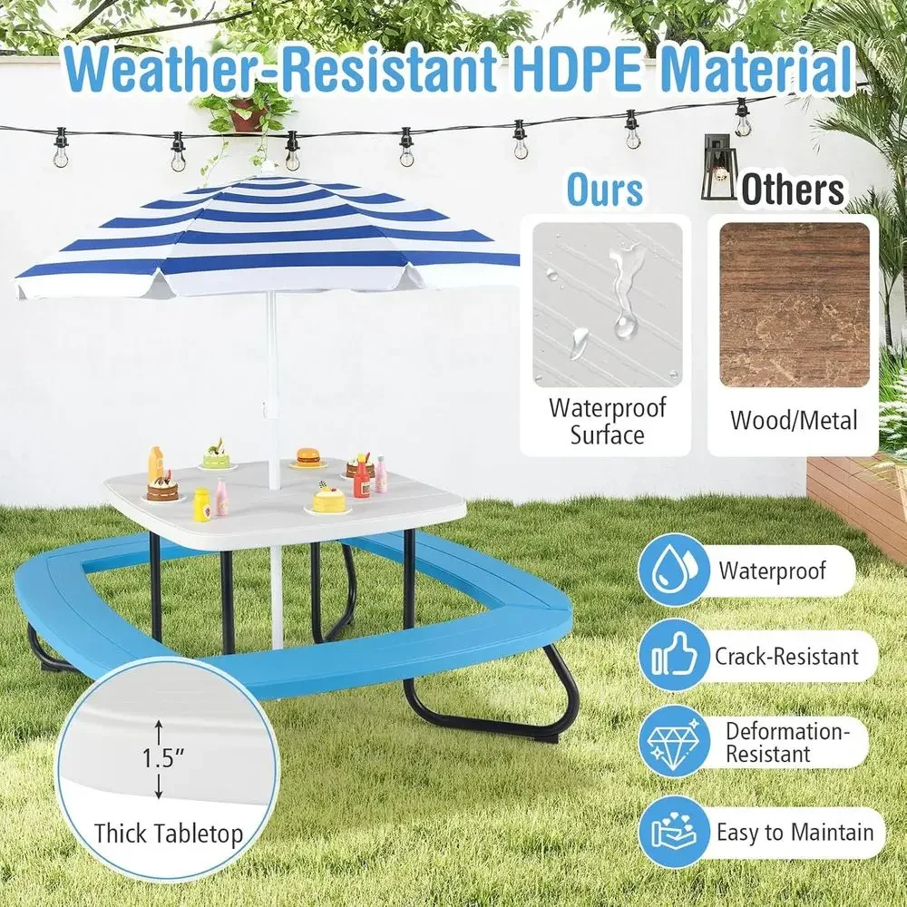 Mesa de Picnic para 8 Personas - Kids Outdoor Table With Umbrella reseña y precio