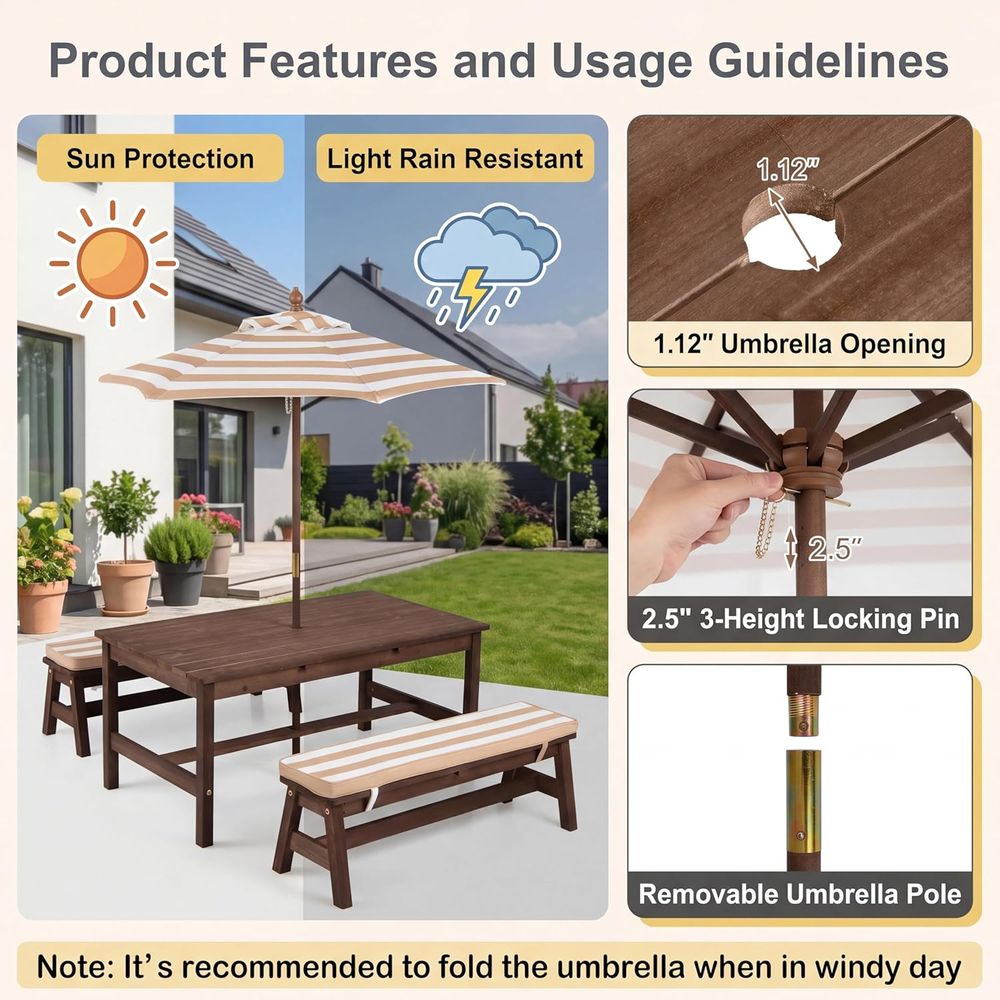Mesa de picnic para niños, tab - Kids Outdoor Table With Umbrella reseña y precio