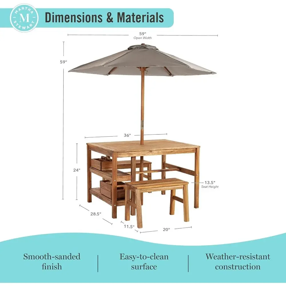 Conjunto de Mesa, Bancos y Som - Kids Outdoor Table With Umbrella reseña y precio