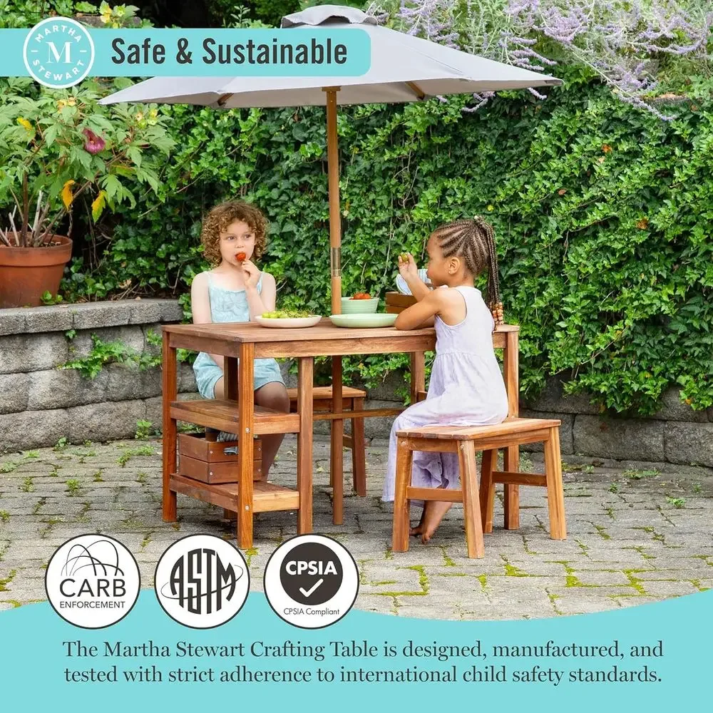 Conjunto de Mesa, Bancos y Som - Kids Outdoor Table With Umbrella reseña y precio