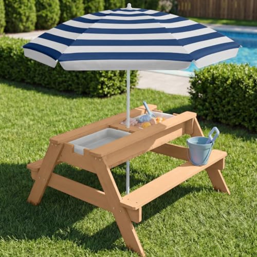 Mesa de picnic infantil para e - Kids Outdoor Table With Umbrella reseña y precio
