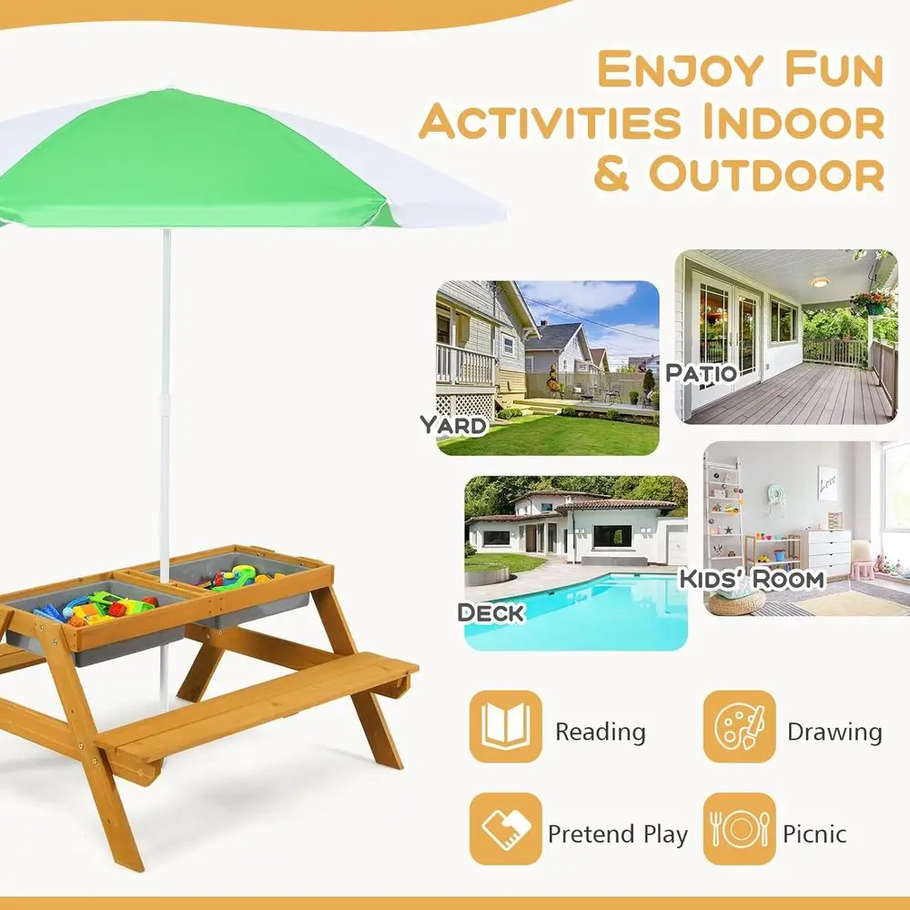 Mesa de Picnic Infantil 3 en 1 - Kids Outdoor Table With Umbrella reseña y precio