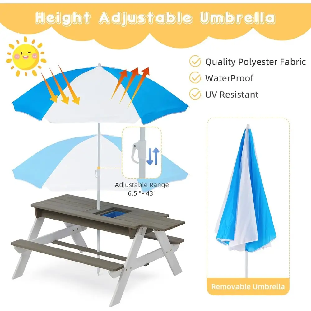 Mesa de Picnic Convertible 3 e - Kids Outdoor Table With Umbrella reseña y precio