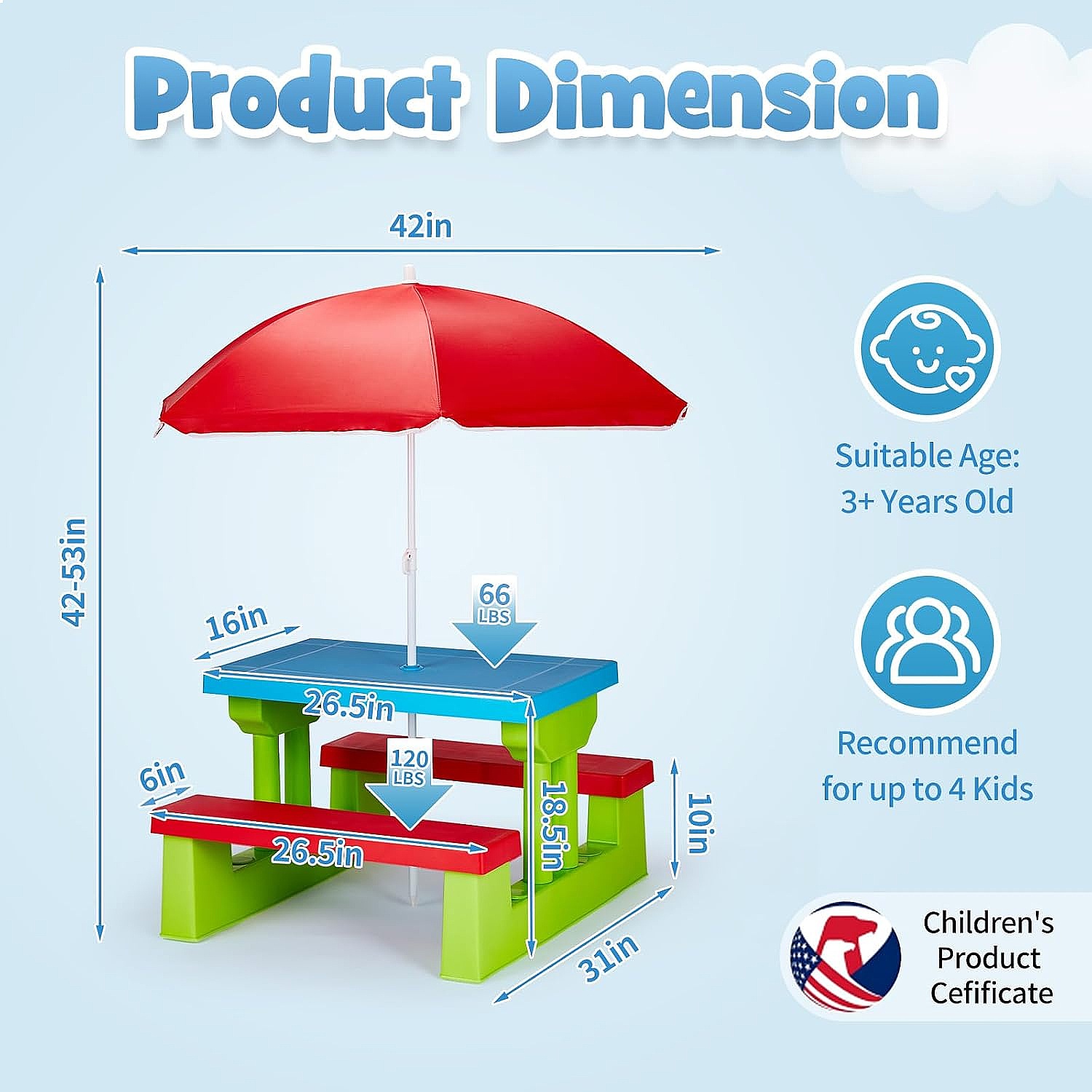 Mesa de Picnic para Niños JOYM - Kids Outdoor Table With Umbrella reseña y precio