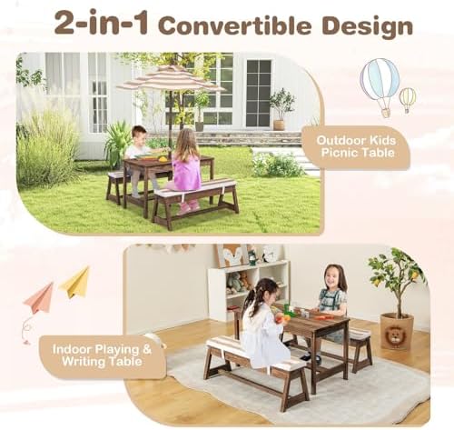 Mesa de Picnic para Niños, Jue - Kids Outdoor Table With Umbrella reseña y precio