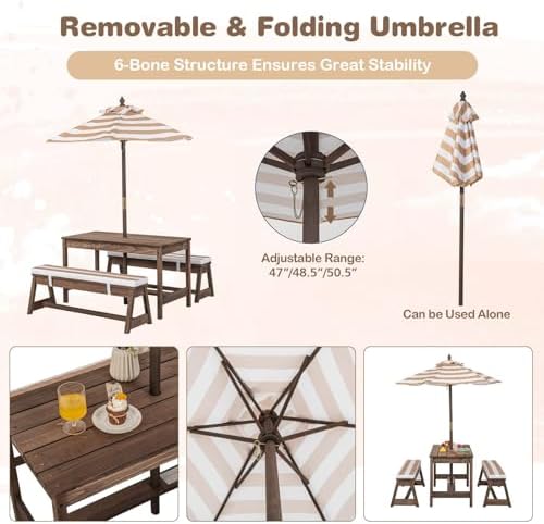 Mesa de Picnic para Niños, Jue - Kids Outdoor Table With Umbrella reseña y precio