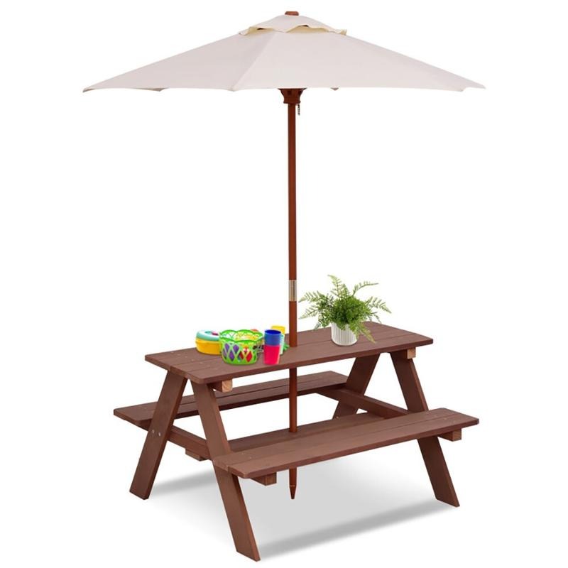 Conjunto de Mesa y Bancos de P - Kids Outdoor Table With Umbrella reseña y precio