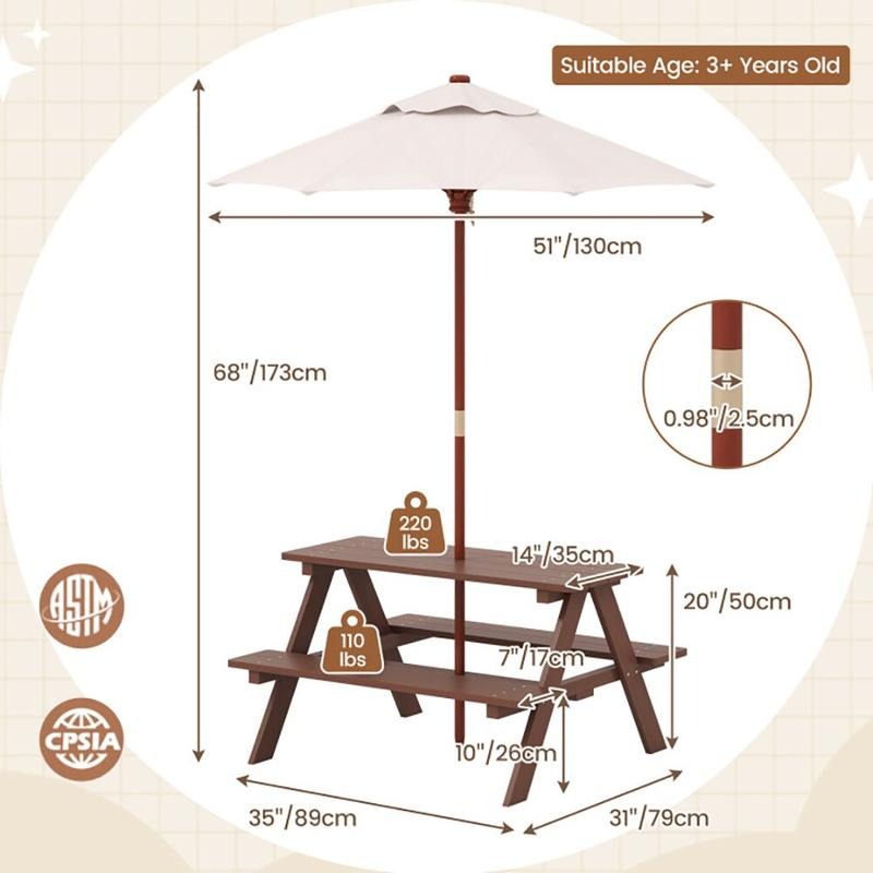 Conjunto de Mesa y Bancos de P - Kids Outdoor Table With Umbrella reseña y precio