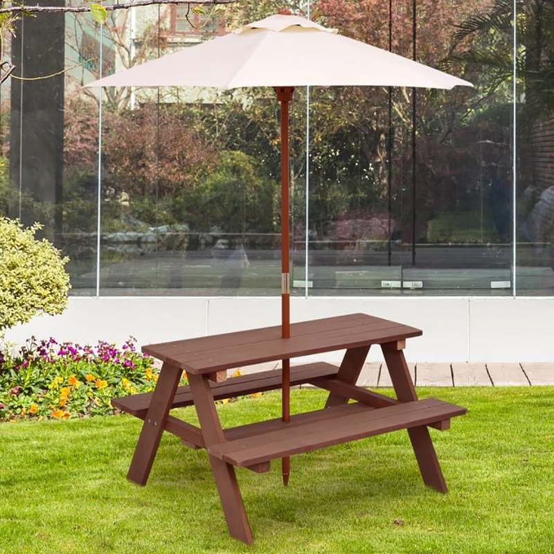 Conjunto de Mesa y Bancos de P - Kids Outdoor Table With Umbrella reseña y precio