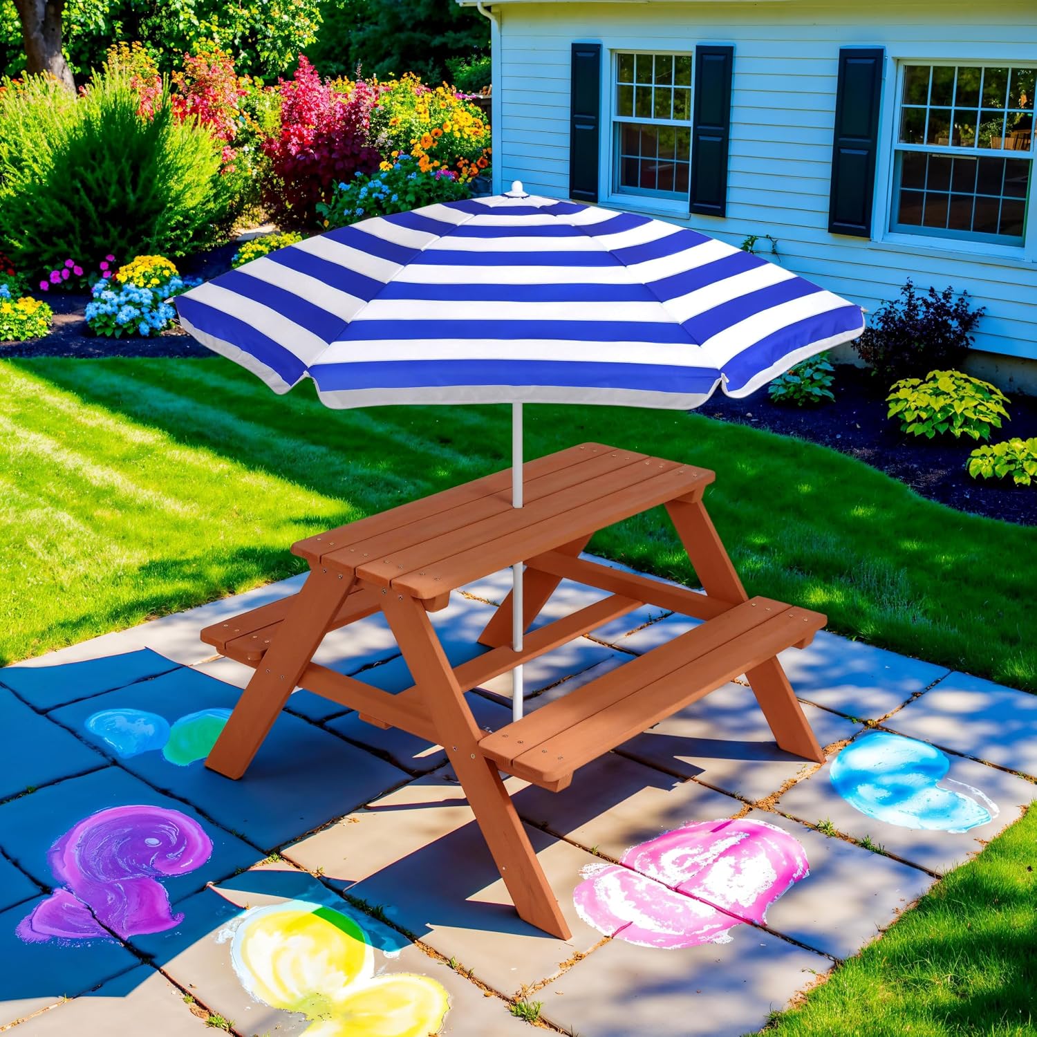 Mesa de picnic de madera para  - Kids Outdoor Table With Umbrella reseña y precio
