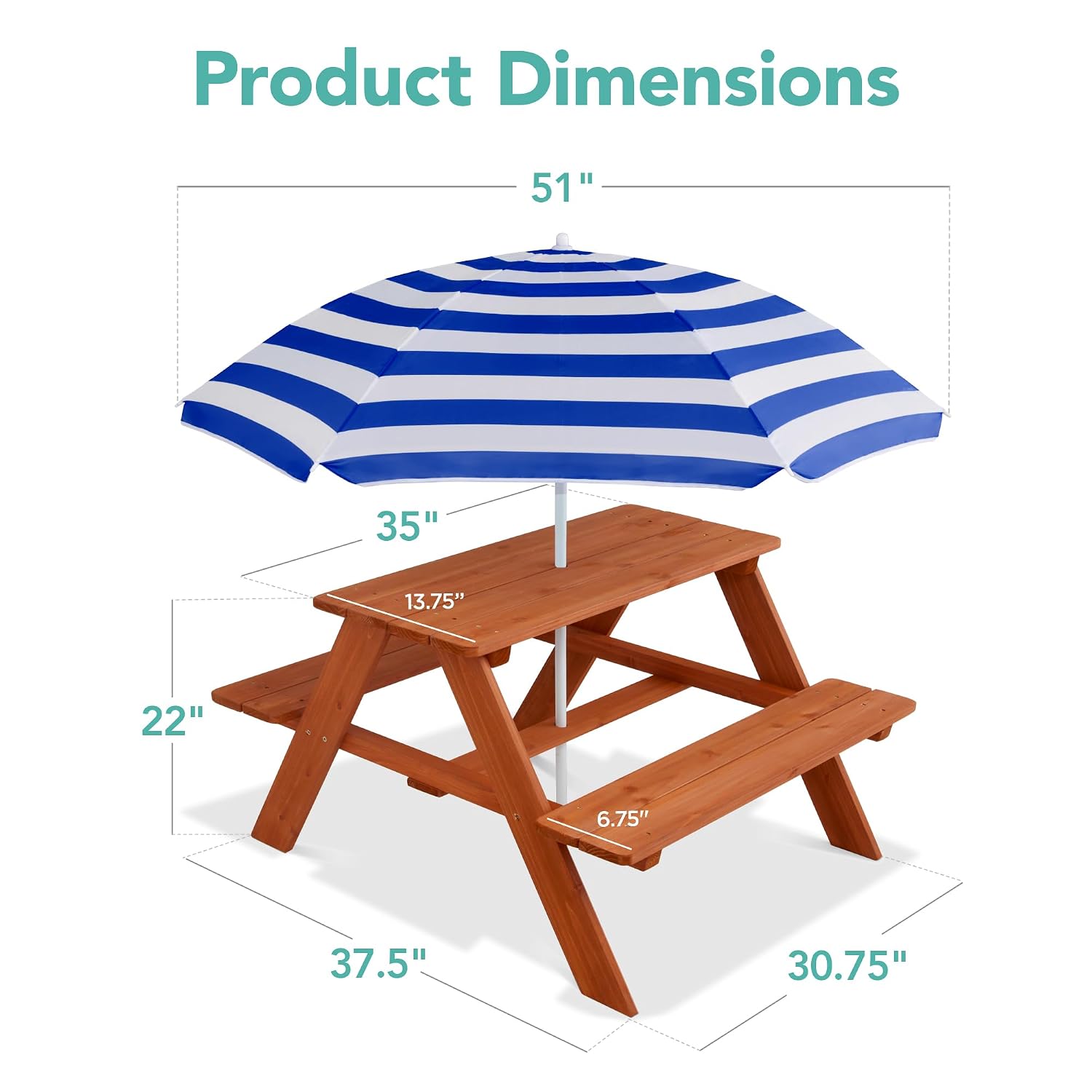 Mesa de picnic de madera para  - Kids Outdoor Table With Umbrella reseña y precio