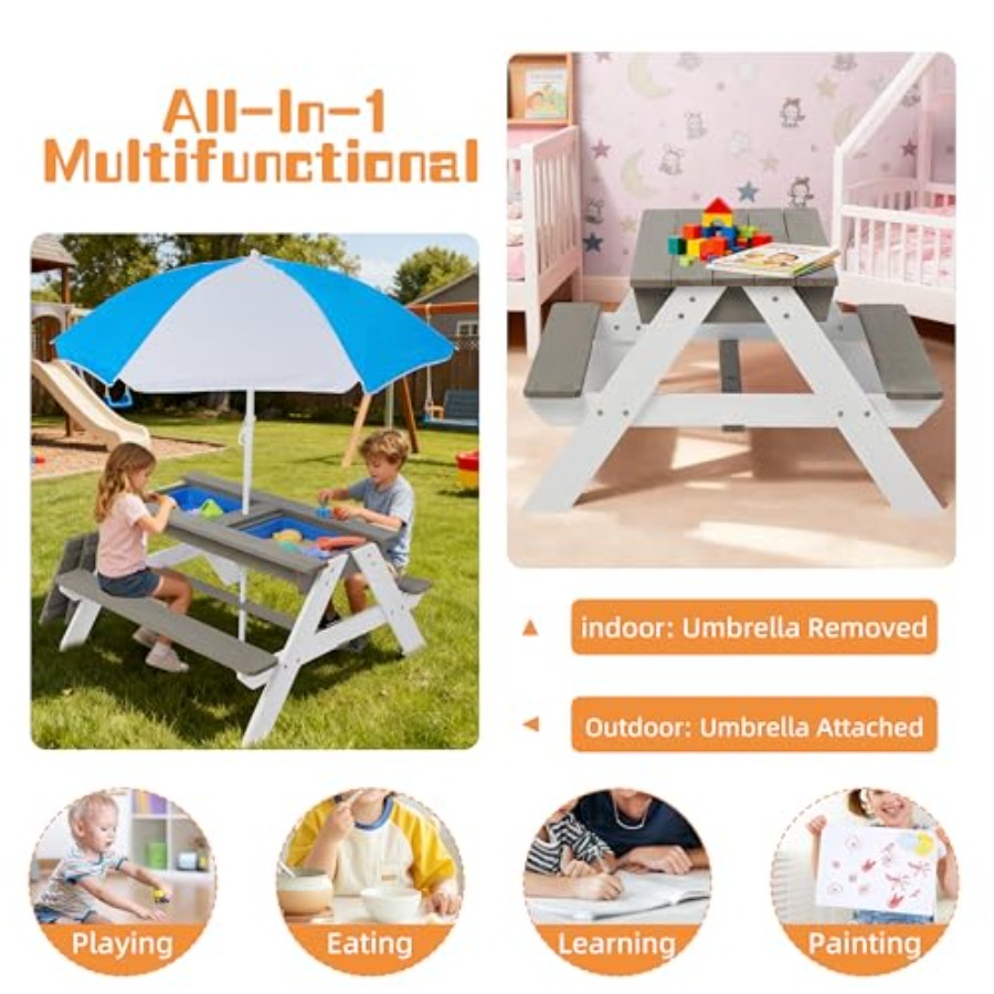 Mesa de picnic para niños para - Kids Outdoor Table With Umbrella reseña y precio