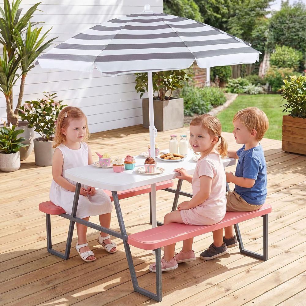 Mesa de Picnic para Niños, Jue - Kids Outdoor Table With Umbrella reseña y precio