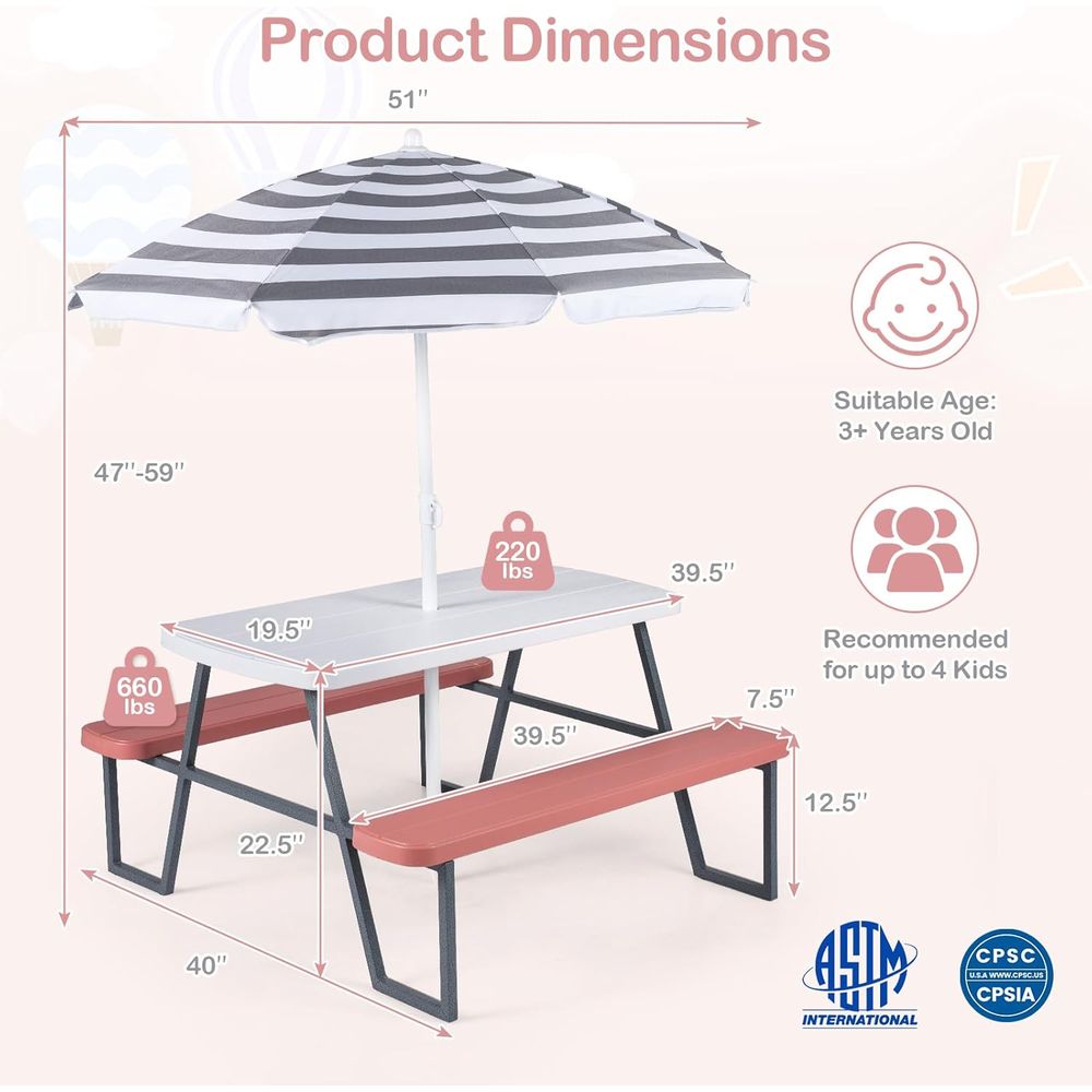 Mesa de Picnic para Niños, Jue - Kids Outdoor Table With Umbrella reseña y precio